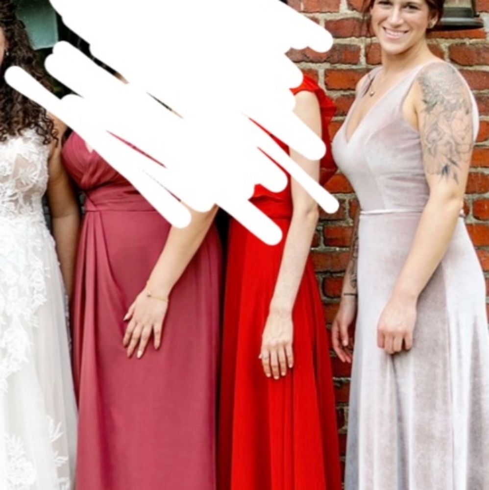 Long velvet latte bridesmaid dress